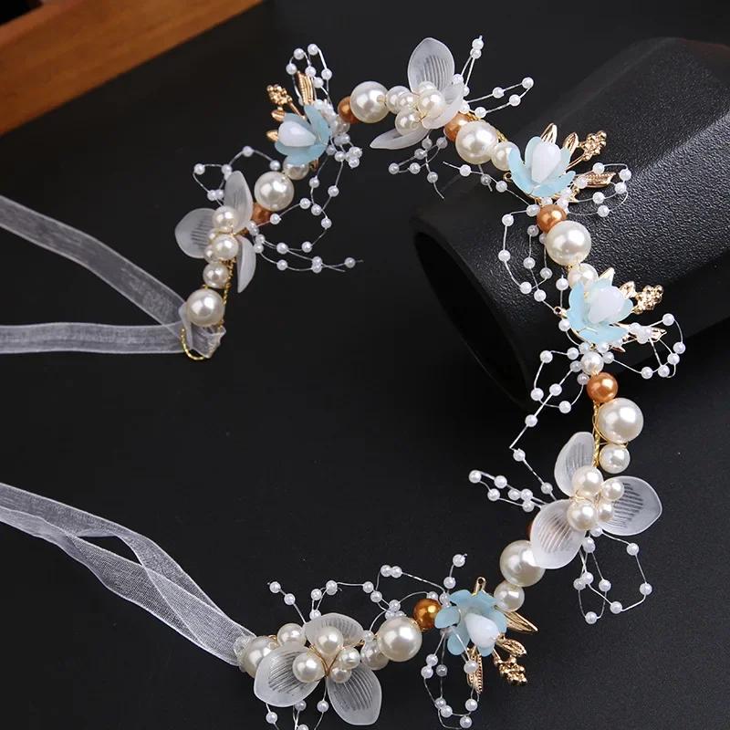 Summer Boho Children Girl Pearl Butterfly Headdress Flower Wreath Garland Head Hoop Headbands Hair Wedding Bride Jewelry Gifts