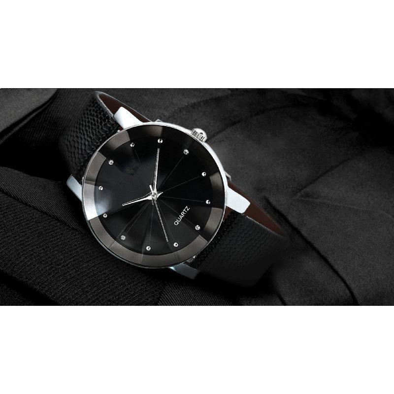 Stylish Pattern Pu Leather Strap Fashion Watch For Couples Men Women Students