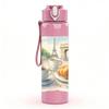 1PC Eiffel Tower Coffee Croissant 750ml Color Plastic Sports Water Bottle Leakproof Flip Straw Lid Suitable for Sports Office Home Use