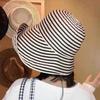 New hat sun hat sun protection UV protection female retro temperament black and white striped big brim bucket hat