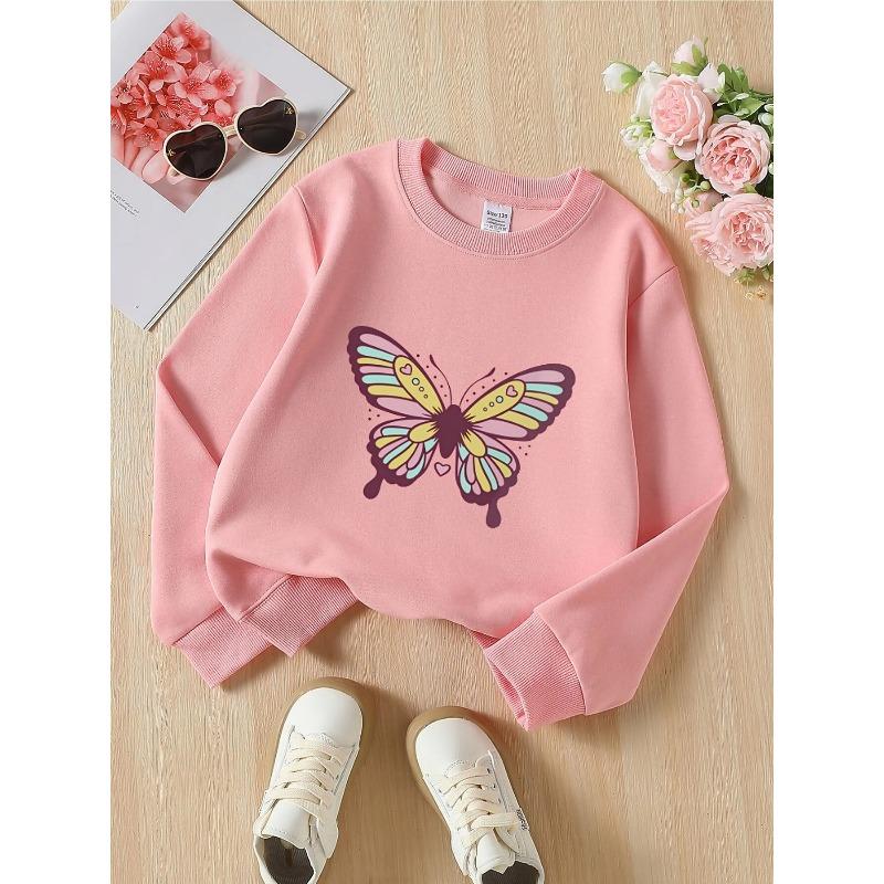 European sizes Kids' Crewneck Sweatshirt - Butterfly Floral Heart Pattern Design , Sportswear And Casual Wear, Soft And Comfortable