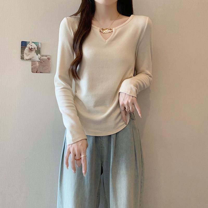 Elegant Plus Size Versatile Women s T-shirt Base Layer Large абрикосовый