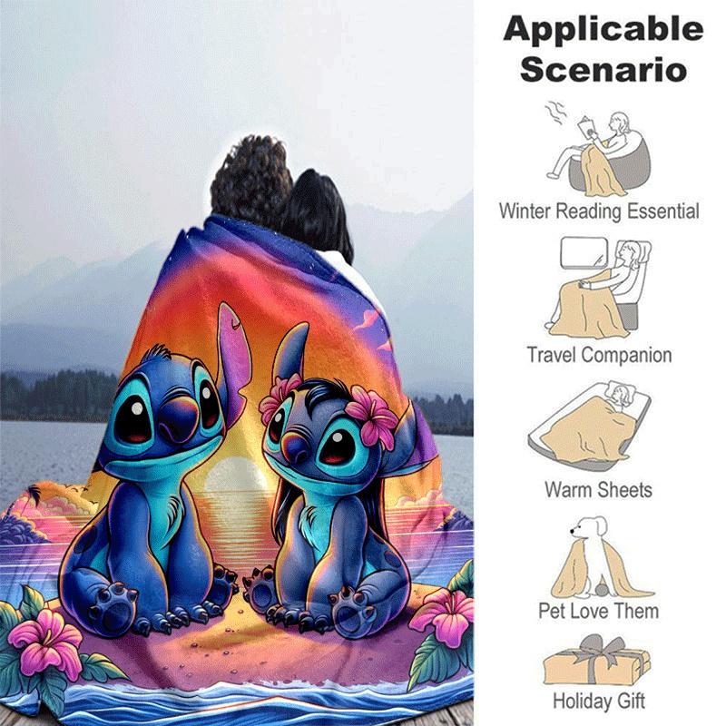 1ks Deka s potiskem Stitch - Měkká, celoroční přehoz do obývacího pokoje, ložnice, na cesty