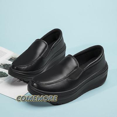 Women's Shoes Spring PU Leather Soft Outsole Work Shoes Female Black Loafer Sports for Nurse Woman Platform Wedges Plus Size 42