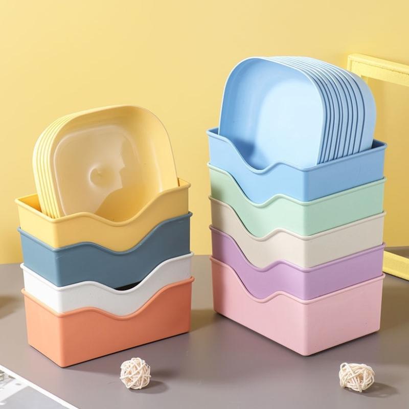 10Pcs Set Reusable Fruit & Dessert Plates - Washable, Multifunctional Snack Dishes With Built-In Base For Bones & Candy