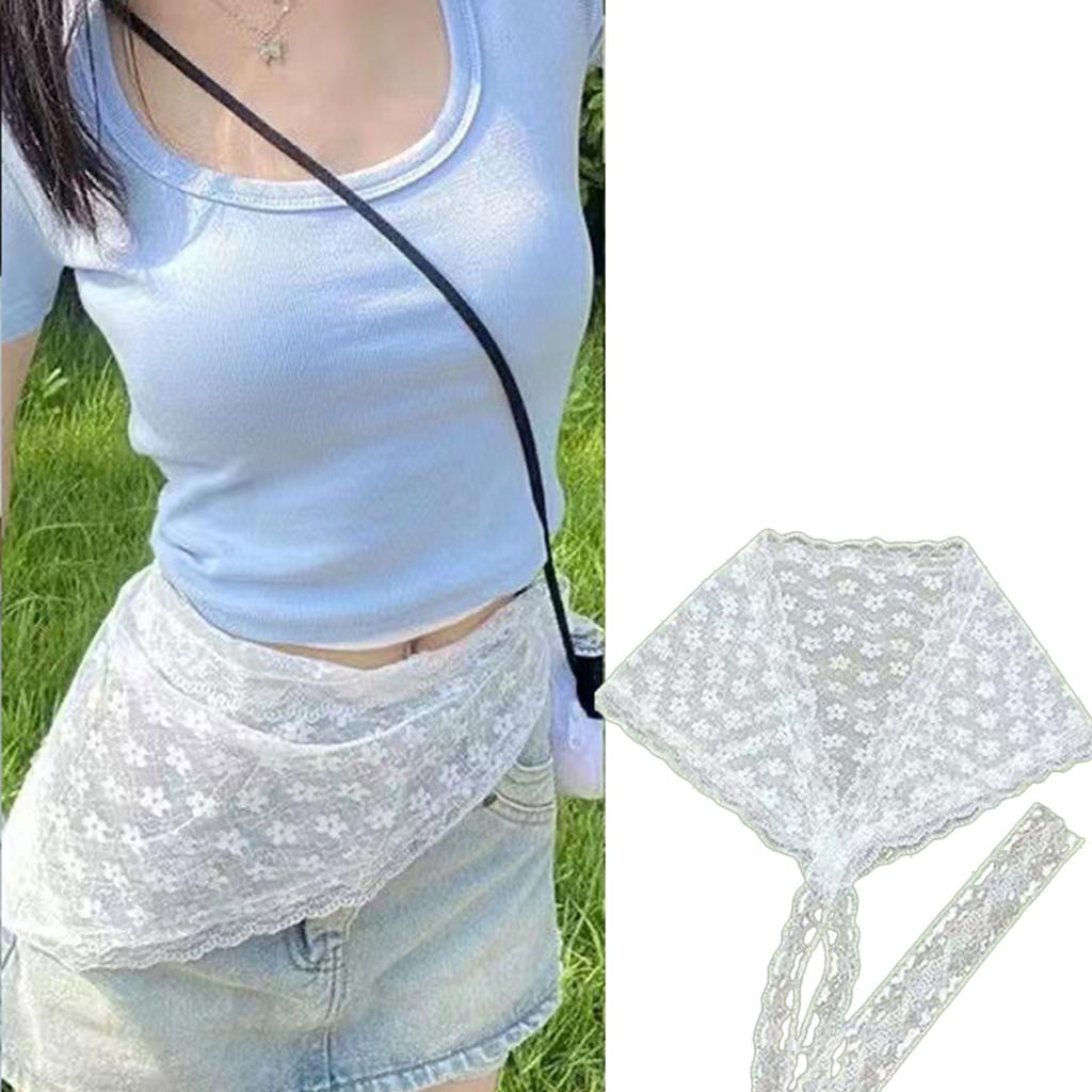 Lace Accented Waist Wrap Including Adjustable Mesh Skirt Layer And Fashionable Scarf Tie