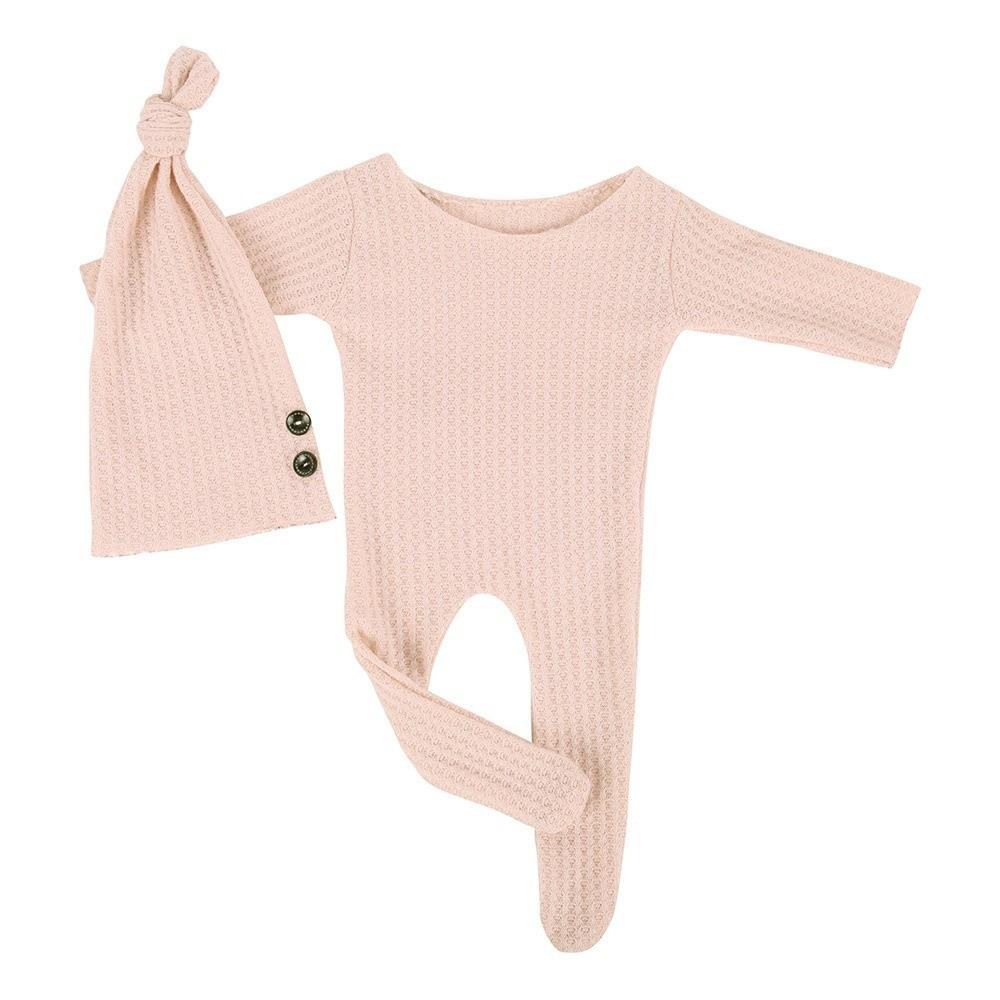2Pcs/Set Crochet Knit Newborn Photoshoot Outfit Footed Newborn Prop Set Baby Bodysuit Photo Props