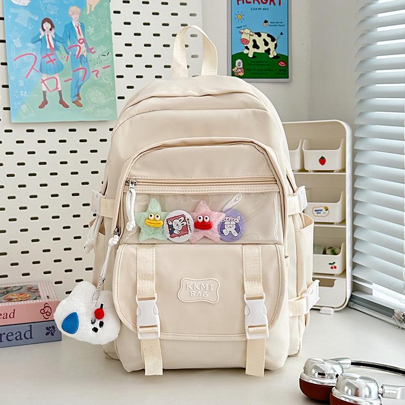 New simple solid color campus student schoolbag fashionable versatile large capacity junior high school student backpack women
