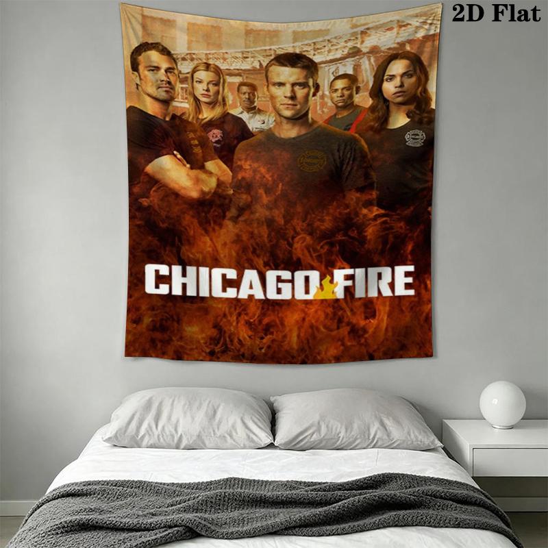 Chicago Fire Wall Tapestry Aesthetic Wall Hanging Printed Fabric Blanket Decorative Tapestries for Bedroom Living Room Home Decor