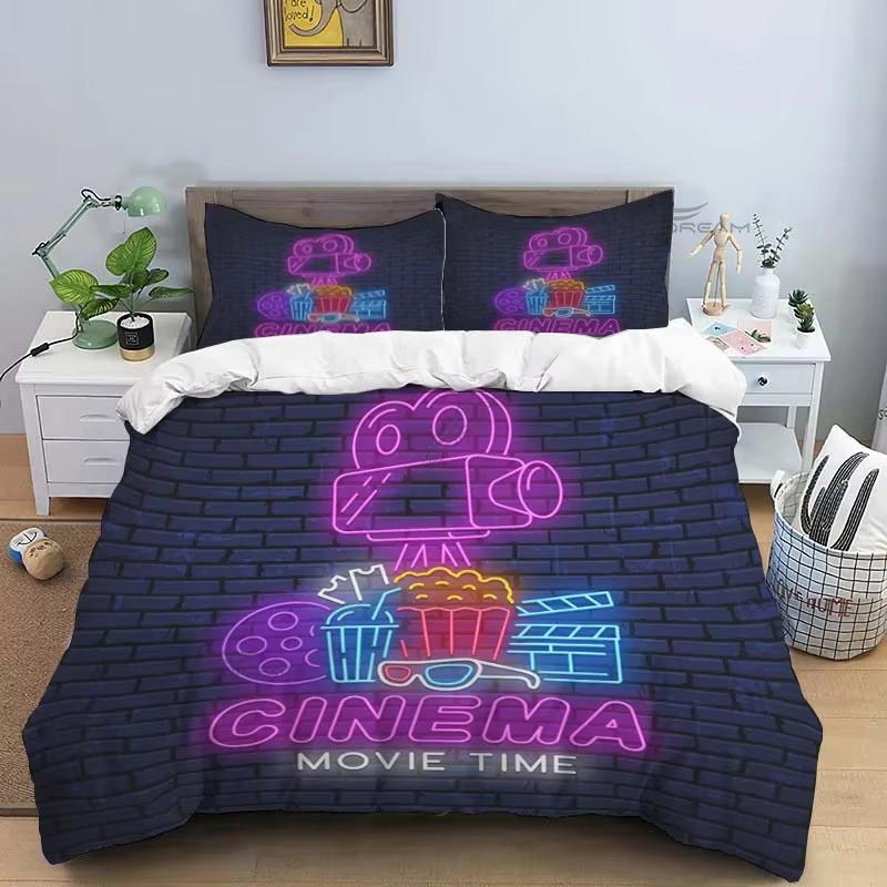 Movie Film Clap Board Patterns Comforter Bedding Set,Duvet Cover Bed Set Quilt Cover Pillowcase,King Queen Size Bedding Set