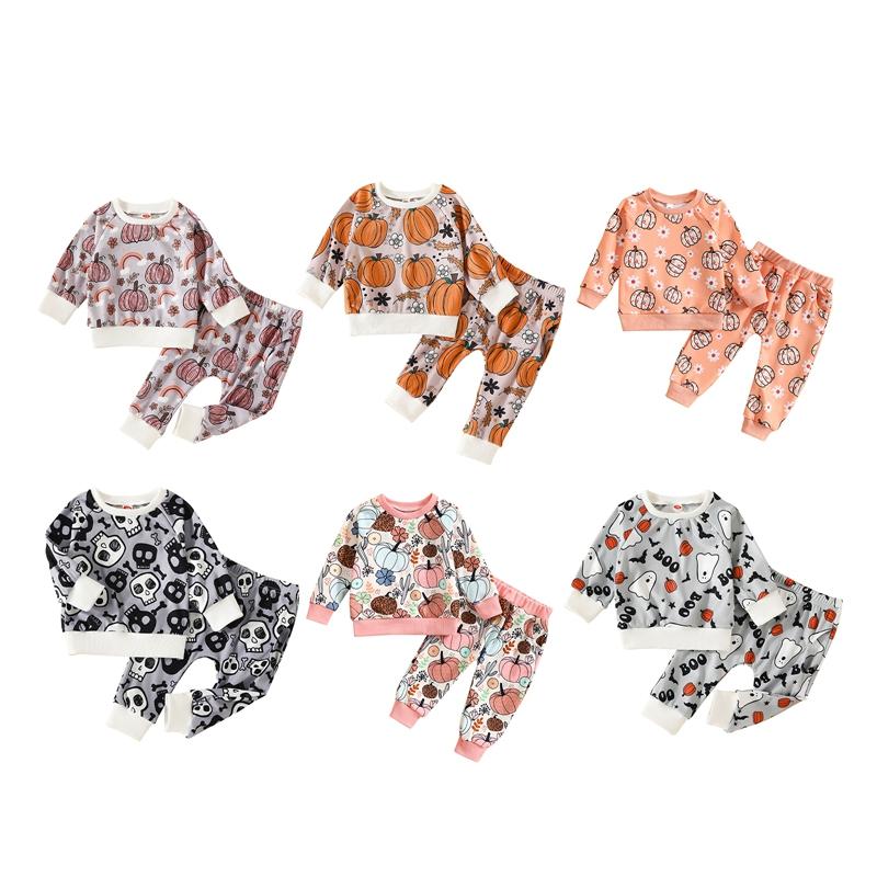 

Комплект свитшотов с принтом тыквы и призраков для малышей, одежда для Хэллоуина