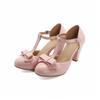 T-Straps Summer Women Sandals Fashion Pink Green Heels Lolita Shoes For Girls Sweet Bow-tied Office Wedding Shoes Large Size 44