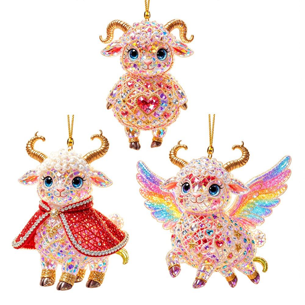 Shining Goat Pendant 2D Flat Animal Hanging Decoration New Christmas Tree Ornament  Bag Charms