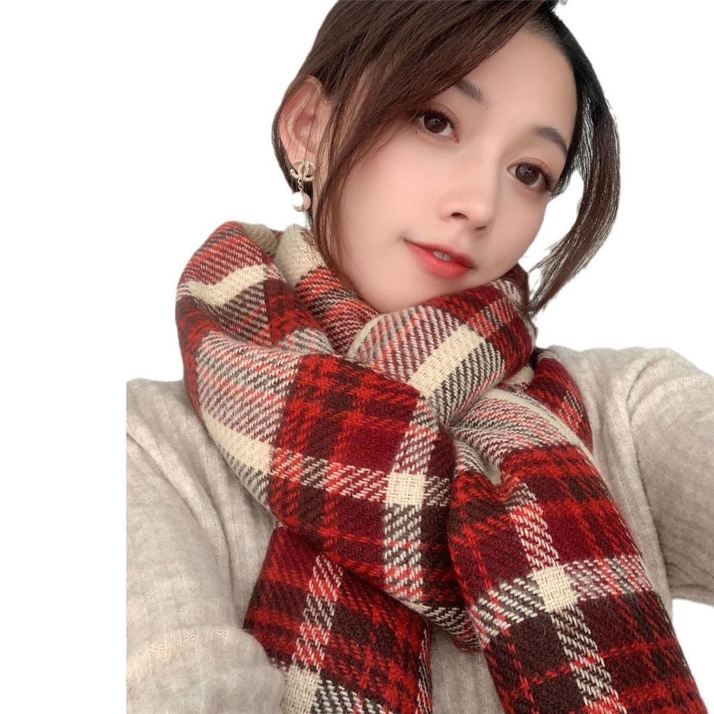Plaid scarf women's winter high-end sense autumn and winter Korean version of the new imitation cashmere shawl thickened warm knitted scarf men