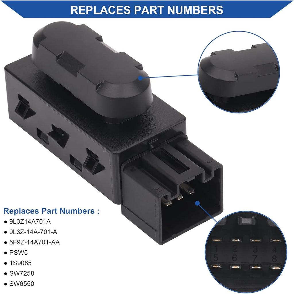 Obaee 6 Way Power Seat Adjustment Switch Driver Side Passenger Side Compatible With Ford, Lincoln, Mercury 2005-2016, W/Knob Cover,Replacement For