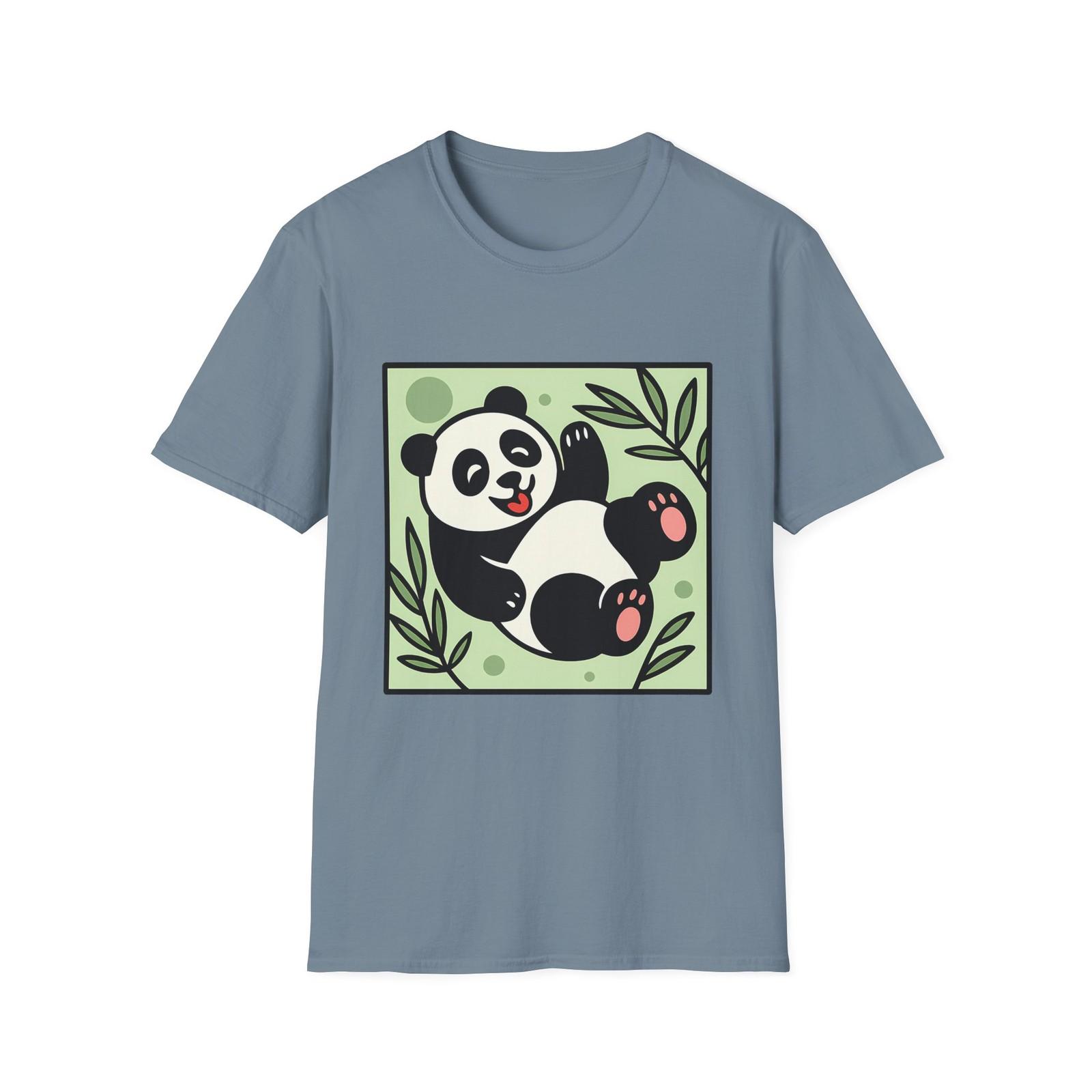 Unisex Softstyle T-Shirt Mens Womens Tees Top Joyful Panda Rolling Back Cute Tongue Out Graphic Tee S