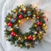 LED Red Christmas Wreath with PVC Fruit, Elegant Holiday Decor for Window Door Wall, Indoor Home Halloween Gift Decoration