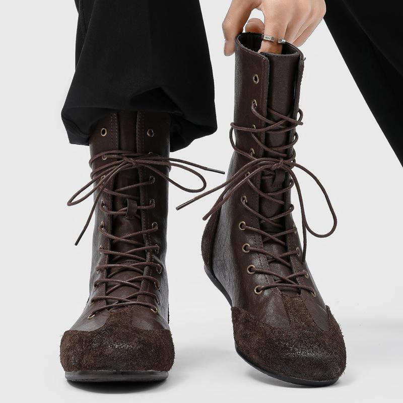 But Knee Lace-Up Men`S Locomotive Boots