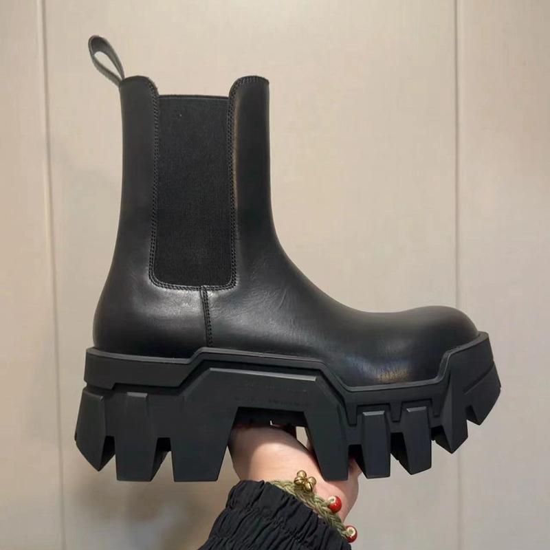 Fashion Fashion High-Heeled Boots Women'S Platform Chelsea Boots Heightening Gear Tank Niche Smoke Boots Vintage Bulldozer Boots
