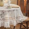 Vit spetsbroderad rund duk, blommönster, vintagecharm för matsal, sovrum, café, festdekoration