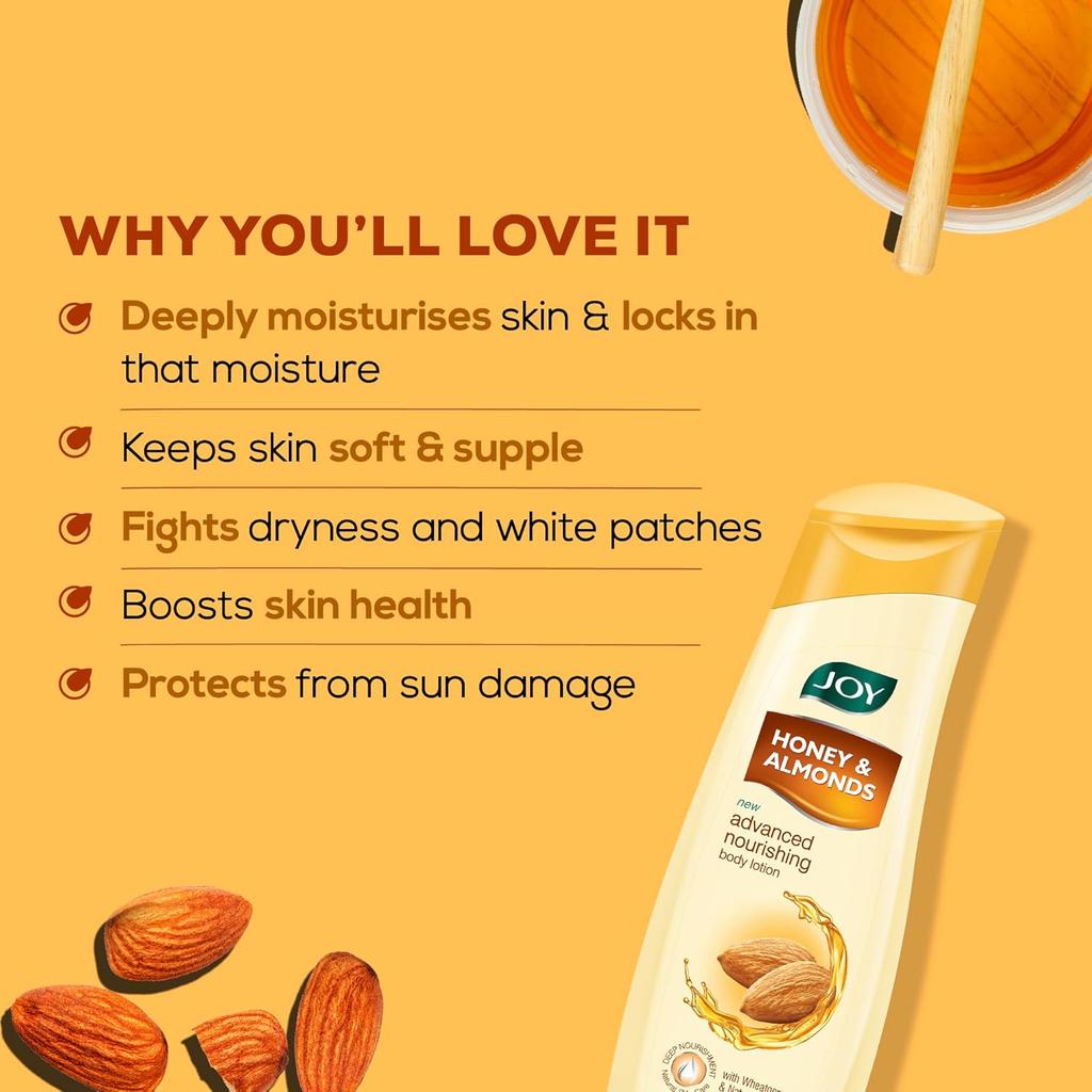 Joy Honey & Almonds Advanced Nourishing Body Lotion 300ml Pack of 1 With Shea Butter Deep Hydration for Dry Skin