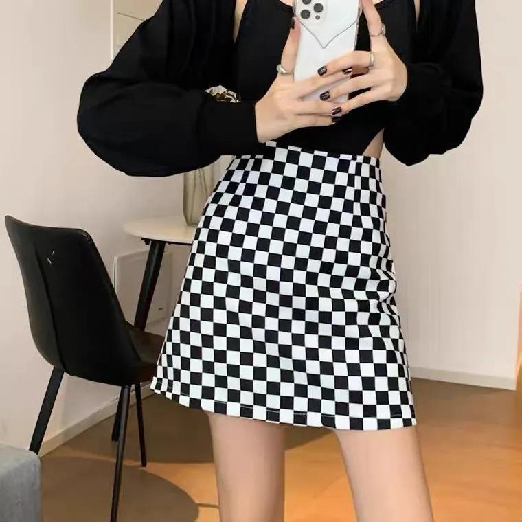 

Осенняя женская миди-юбка в клетку 2023 года - Завышенная талия, облегающий бедра дизайн M lining
