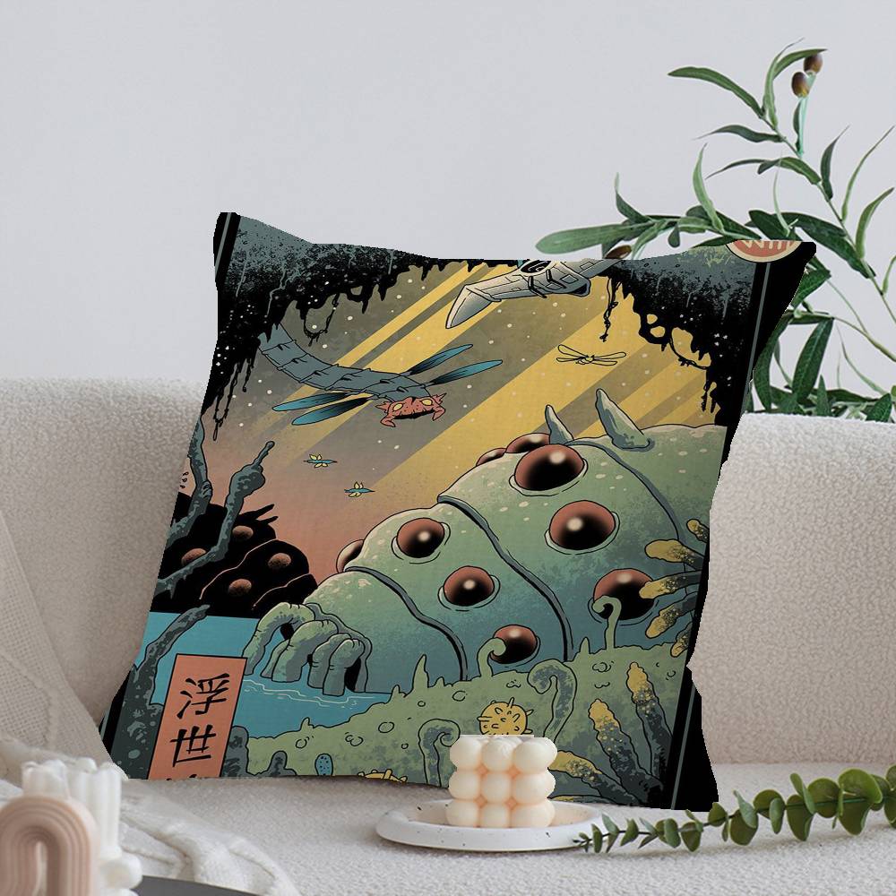 Studio Ghibli Ukiyo-e Collectie Bureaukussen, Kussensloop, Autokussenhoes, 45x45 cm, Lendenkussensloop, Bankkussenhoes