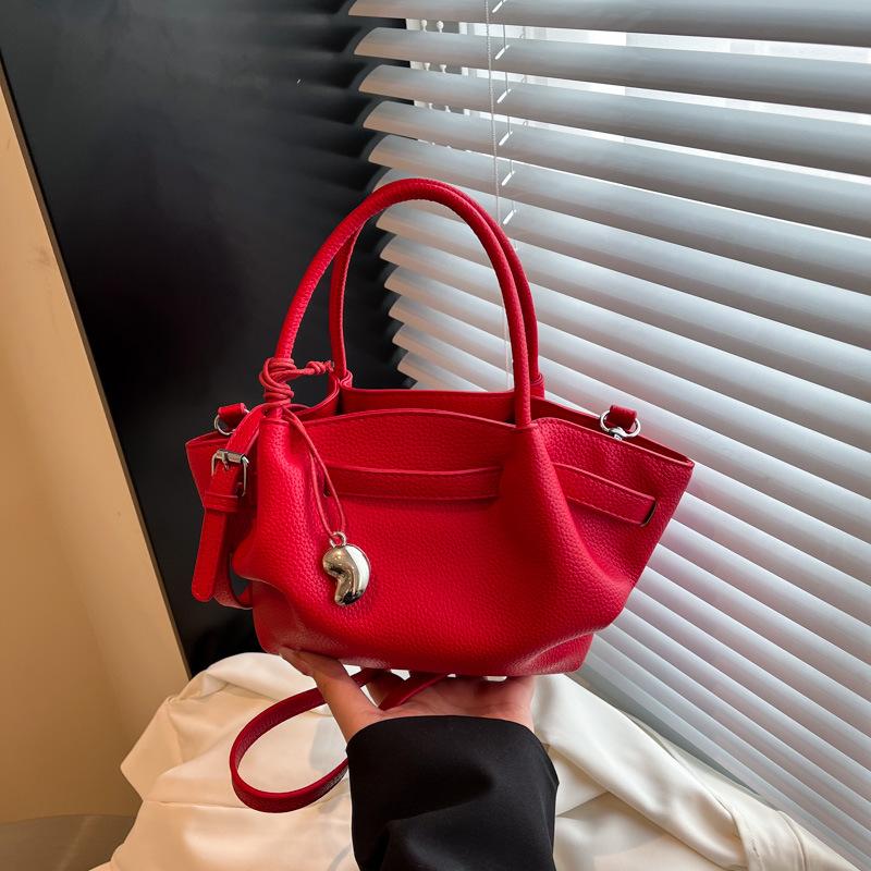 

Hand carry casual bucket bag, new summer simple fashion one shoulder oblique span bag, large capacity underarm bag червоний