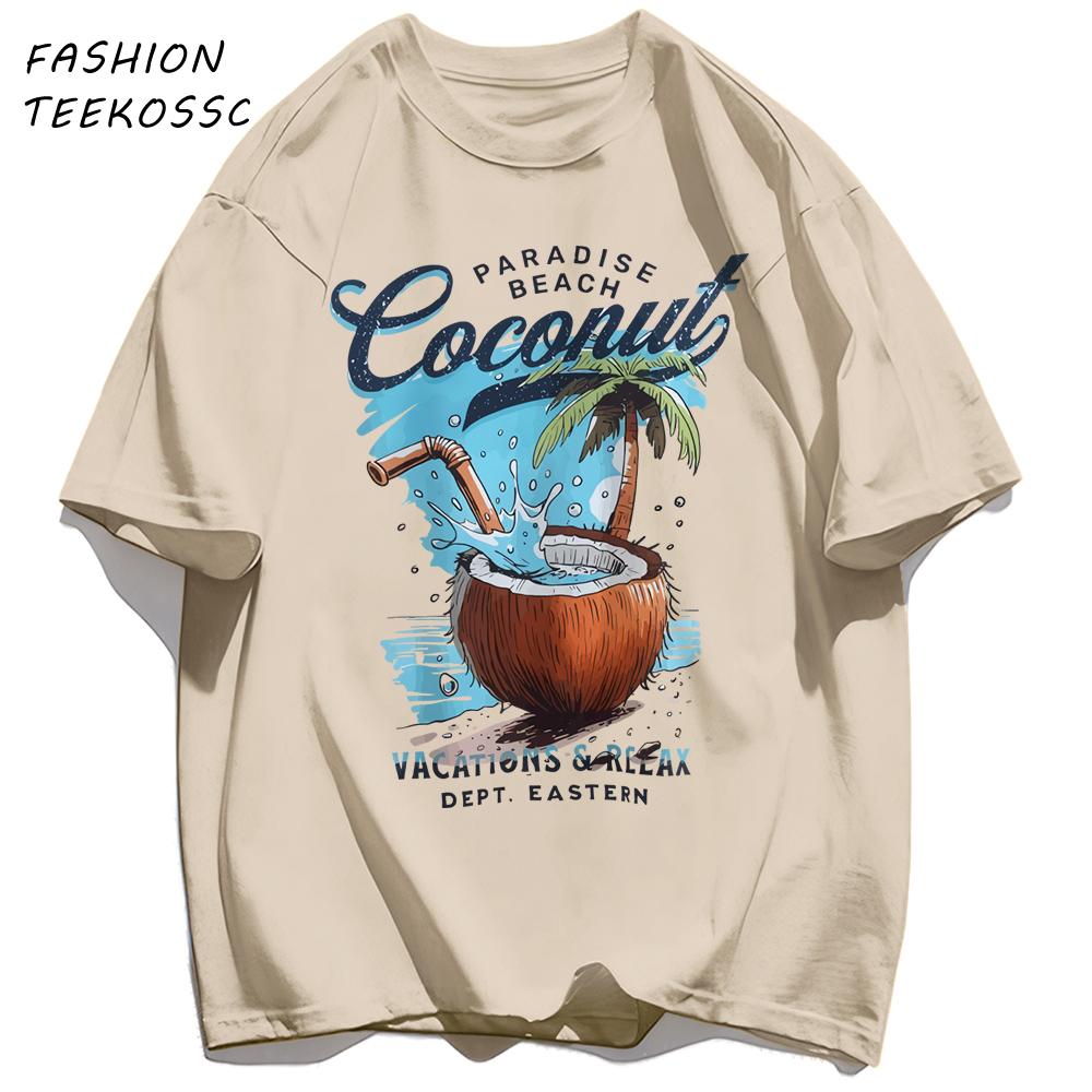 Pardise Beach Cocount Vacation Relax T Shirt Man AllNatch Basics TShirt Fashion Cotton Sportswear Unisex Summer Loose Clothing
