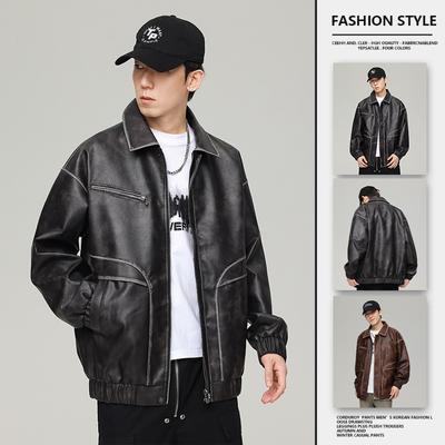 American Leather Jacket Men'S Early Autumn New High Street Handsome Lapel High Sense Casual Jacket