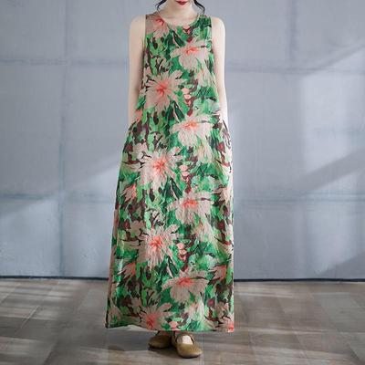 Senza maniche Taglie forti Cotone vintage Floreale Novità in abiti da donna casual abito lungo estivo ampio