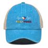 Heart Waves Philippine Flag Print Adjustable Mesh Cap, Patriotic Flat Cap Stylish Vintage-Inspired Polyester Slouchy Snapback Sun Hat