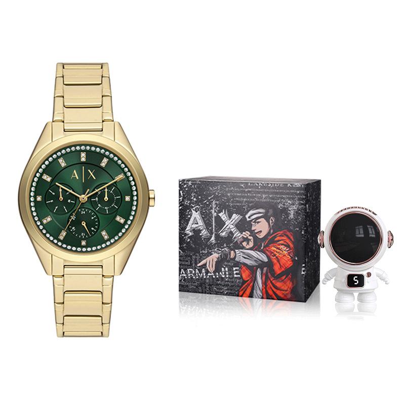 Armani Exchange AE Armbanduhr Quarzwerk Edelstahlarmband Grünes Zifferblatt Damenuhr AX5661