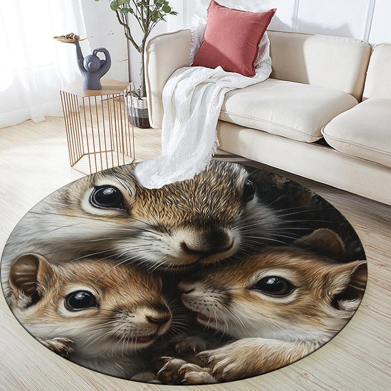 Squirrel pattern round rug,Carpet Rug for Living Room Bedroom  Playroom ,Non-slip Floor Mat,Holiday Gifts and Birthday Gifts.