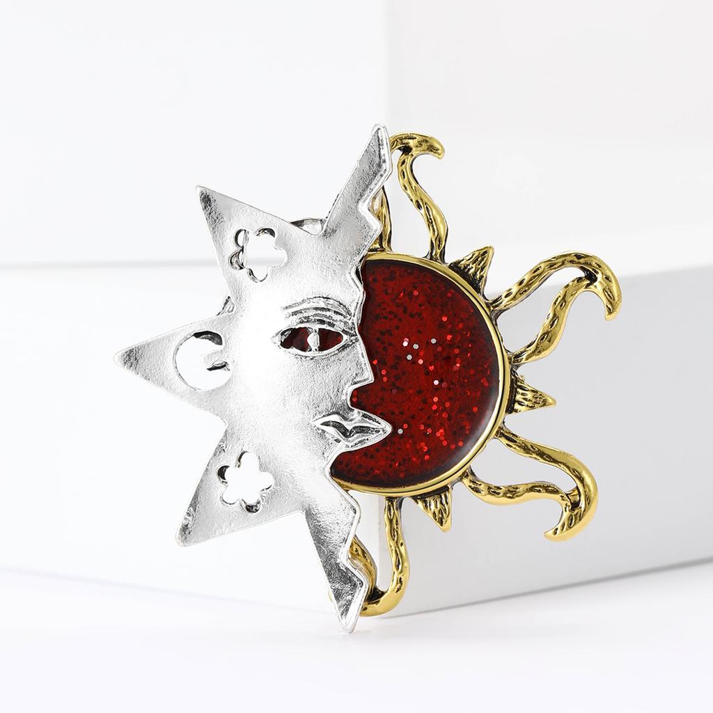 Trendy Ramadan Glossy Sun Brooches for Women Unisex Moon Pins Banquet Party Backpack Gifts Jewelry Accessories