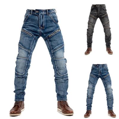 Motorradjeans mit verstellbaren Knieschützern und kompletter Motorradhose