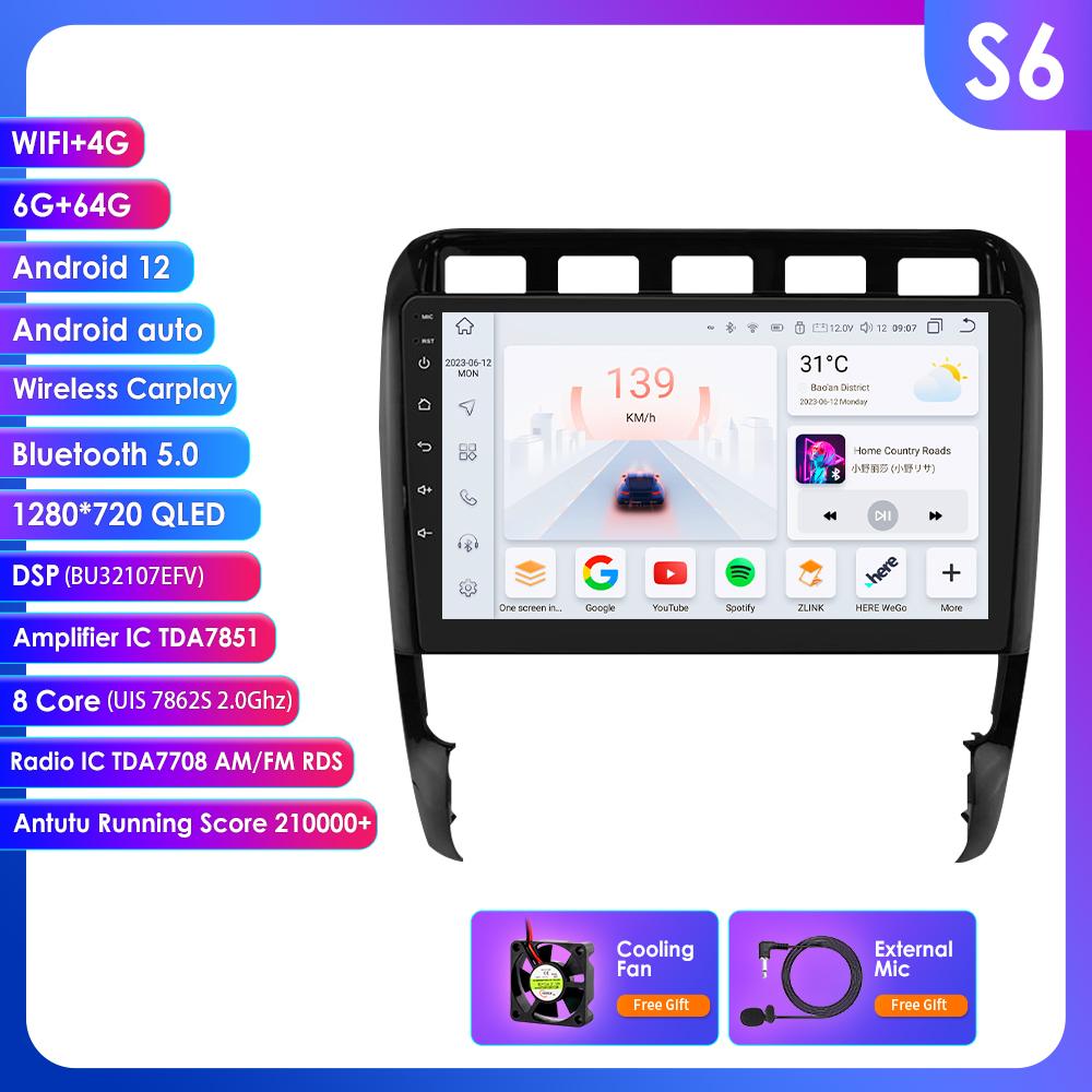 

Система 7862 2din Android Autoradio для Porsche Cayenne 2002–2010 Автомобильный радиоприемник Мультимедийный видеоплеер Головное устройство с GPS-навигацией Интеллектуальный экран Carplay 4G S7 8Core 6G 128G