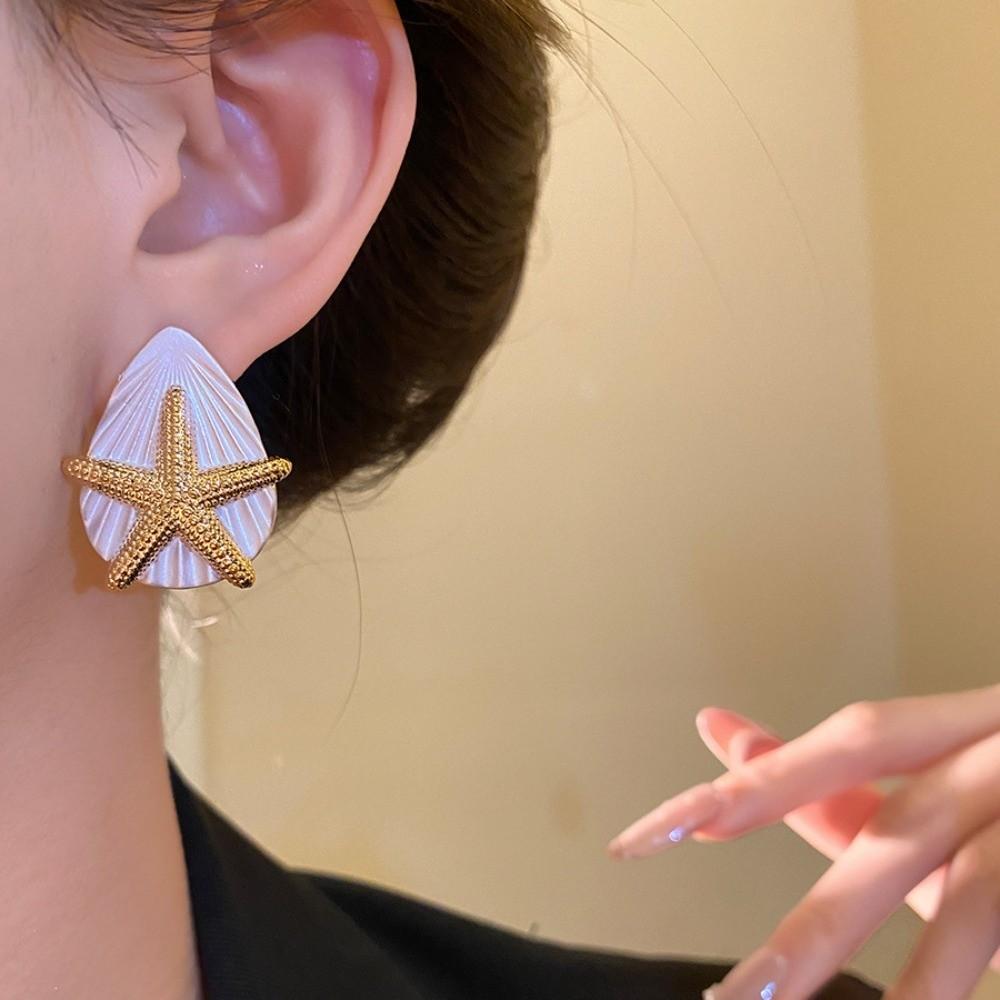 Personality Starfish Ear Studs Oil Drip Copper Star Dangle Earrings Starfish Shell Earrings  Daily