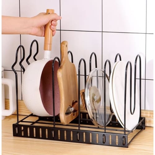 LUCKYSHIN Pot Storage Rack, 8-Tier Frying Pan Rack, Multi-Function Storage, Under-Sink Storage, Vertical or Horizontal, Kitchen Storage Rack, Pot Lid