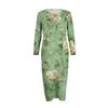 Women's Fashionable Casual Long-Sleeved Round Neck Floral Print Zipper Dress