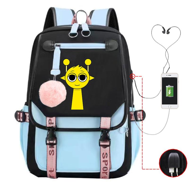 Personality Trend Cartoon Printing Double Shoulder College Style Student Leisure Schoolbag Multi-function Large Capacity
