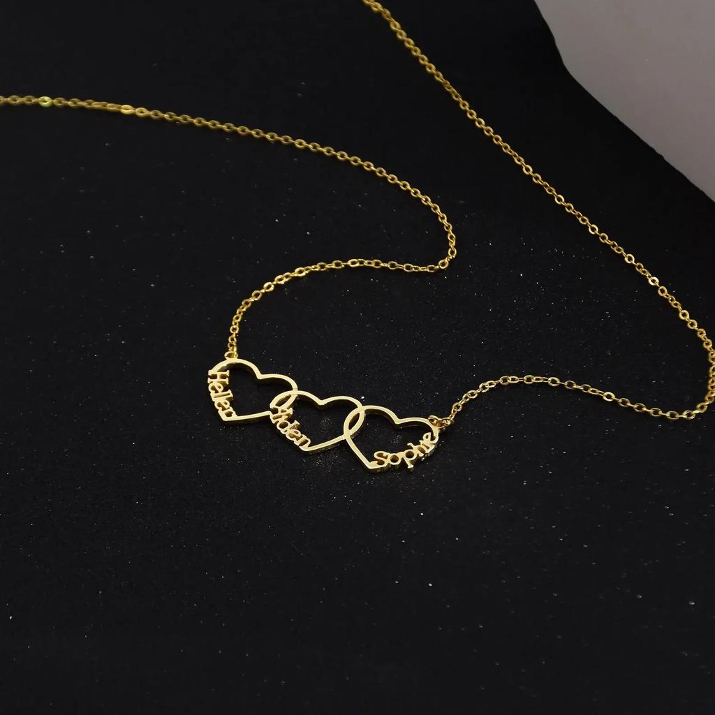 Dreamtimes Multiple Heart Necklace Personalized Name Hearts Necklace Custom Family Name Necklace with Heart Kids Name Necklace