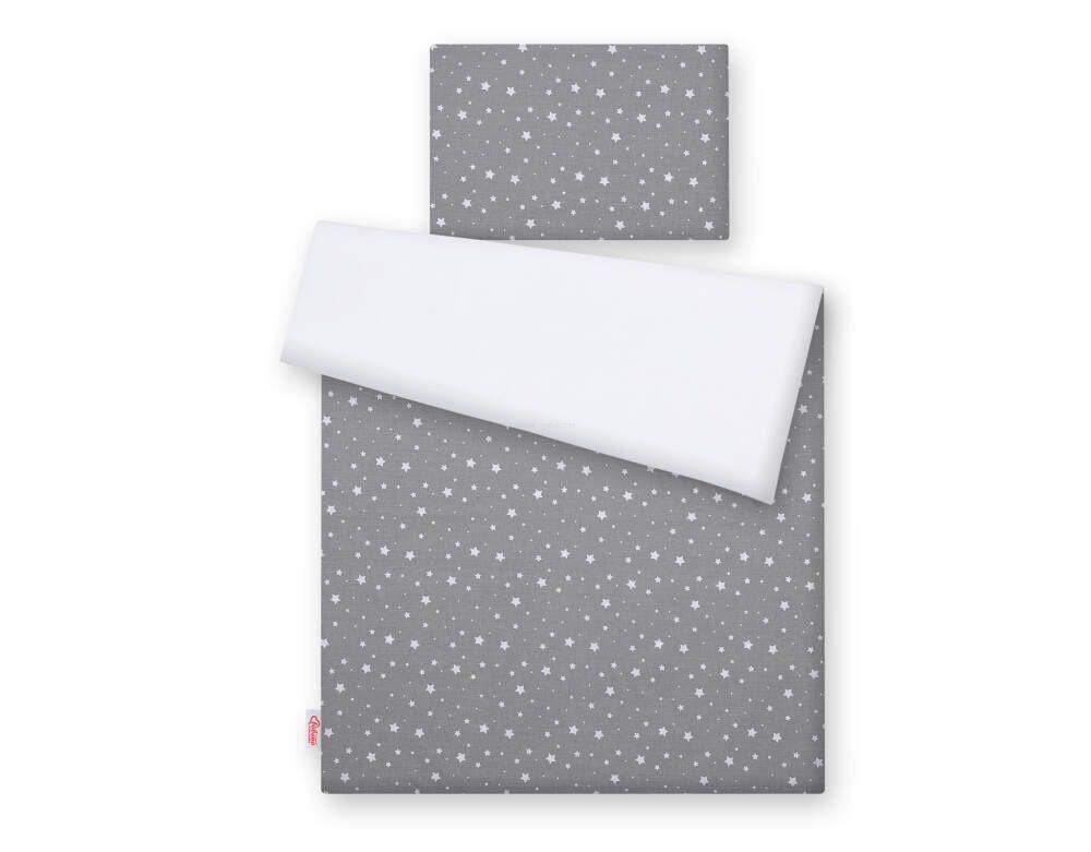 Double-sided 2-piece cotton children's bedding set - mini white stars on gray/white