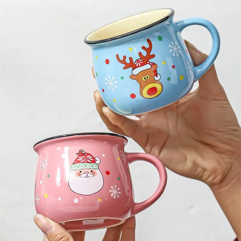 350ML Christmas Ceramic Mug Cute Santa Elk Water Glass Home Afternoon Tea Dessert Yogurt Cup Office Coffee Cup Xmas Gift Mug