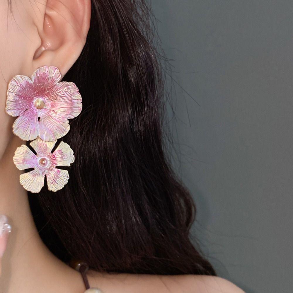 Sweet Oil Drop Flower Ear Studs Baroque Korean Style Earrings Enamel Flower Earrings  Jewelry