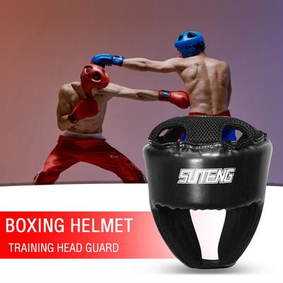 PU Leather Kickboxing Head Protector Adjustable Sanda Training Head Wearable Boxing Safety Head Guard Fitted Sports Accessories