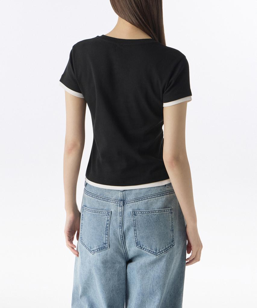 MUSINSA STANDARD WOMAN Women'S Layered Hem Slim T-Shirt [Black/White]