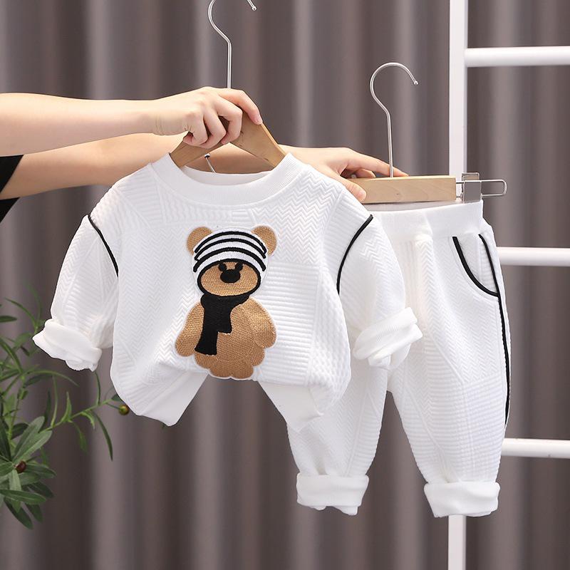 Korean Kids' Autumn Bear Sweatshirt & Sweatpants Set – Cartoon Two-Piece Long Sleeve Outfit