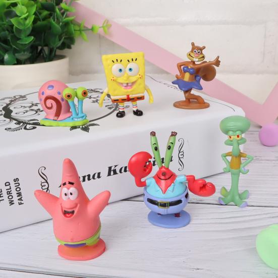 6Pcs/Set Cute Anime Figure SpongeBob Model Dolls Ornaments Home Decoration Gift