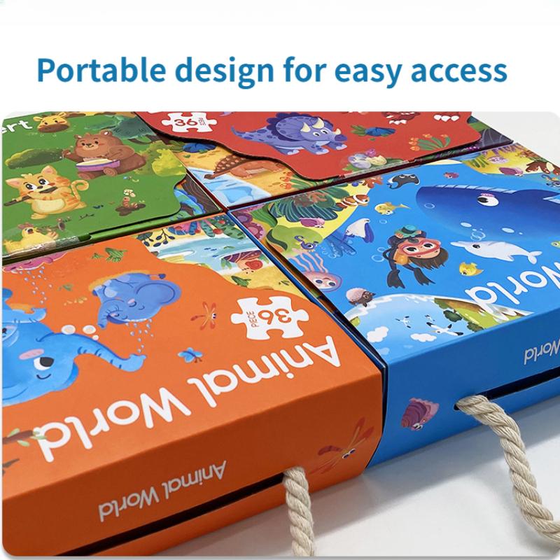 36Pcs Carrying Jigsaw Puzzle Children Paper Large Pieces Puzzle Enlightenment Gift 3-6 Years Old Baby Toys Toddler Puzzle